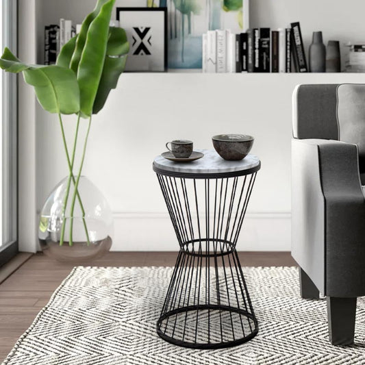 Βοηθητικό τραπεζάκι Hoffman Megapap μεταλλικό - Mdf χρώμα μαύρο - λευκό εφέ μαρμάρου 35x35x58εκ. - Hippiehome.gr