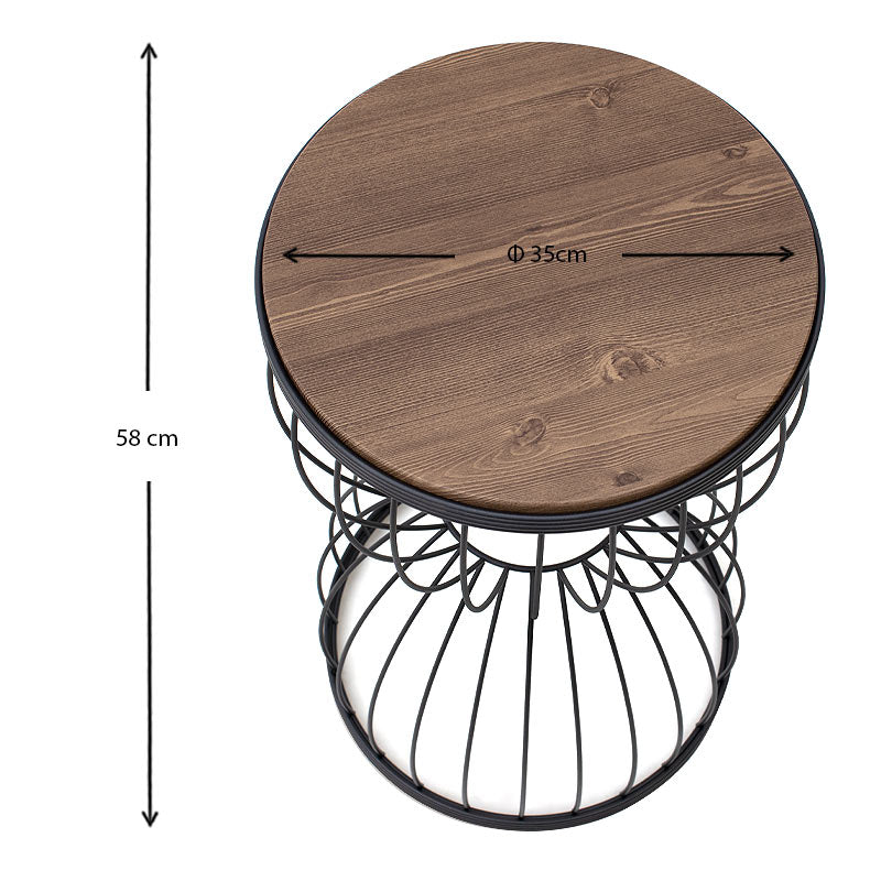 Βοηθητικό τραπεζάκι Pino Megapap μεταλλικό - Mdf χρώμα μαύρο - καρυδί 35x35x58εκ. - Hippiehome.gr