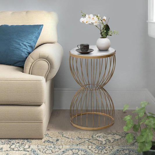 Βοηθητικό τραπεζάκι Pino Megapap μεταλλικό - Mdf χρώμα χρυσό - λευκό εφέ μαρμάρου 35x35x58εκ. - Hippiehome.gr