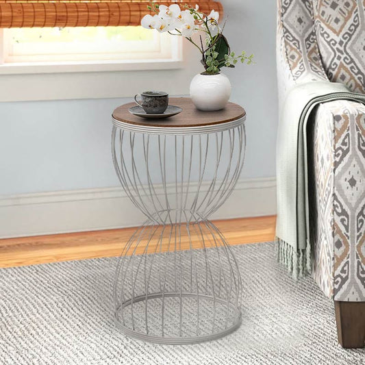 Βοηθητικό τραπεζάκι Pino Megapap μεταλλικό - Mdf χρώμα λευκό - καρυδί 35x35x58εκ. - Hippiehome.gr