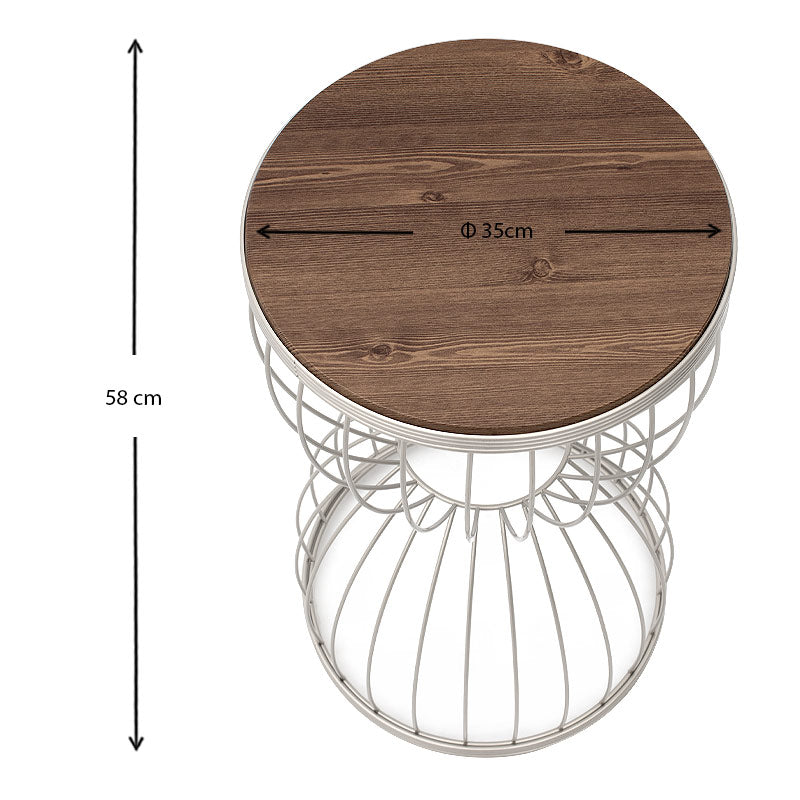 Βοηθητικό τραπεζάκι Pino Megapap μεταλλικό - Mdf χρώμα λευκό - καρυδί 35x35x58εκ. - Hippiehome.gr