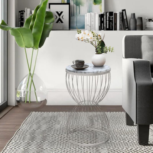 Βοηθητικό τραπεζάκι Pino Megapap μεταλλικό - Mdf χρώμα λευκό - λευκό εφέ μαρμάρου 35x35x58εκ. - Hippiehome.gr