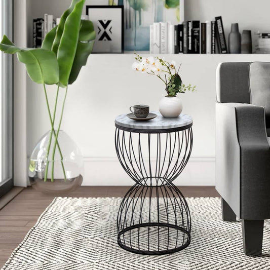 Βοηθητικό τραπεζάκι Pino Megapap μεταλλικό - Mdf χρώμα μαύρο - λευκό εφέ μαρμάρου 35x35x58εκ. - Hippiehome.gr