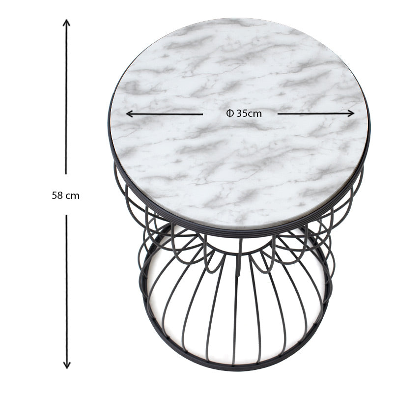 Βοηθητικό τραπεζάκι Pino Megapap μεταλλικό - Mdf χρώμα μαύρο - λευκό εφέ μαρμάρου 35x35x58εκ. - Hippiehome.gr