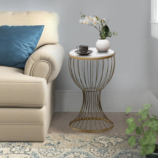 Βοηθητικό τραπεζάκι Aldora Megapap μεταλλικό - Mdf χρώμα χρυσό - λευκό εφέ μαρμάρου 35x35x58εκ. - Hippiehome.gr