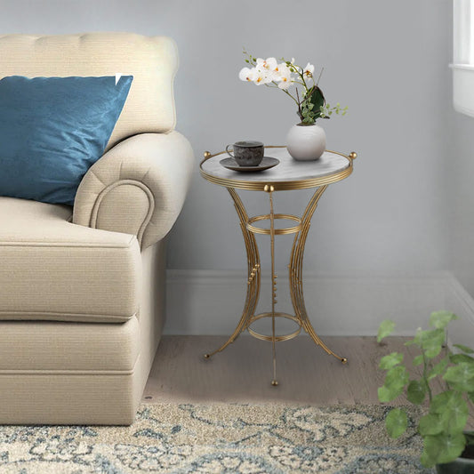 Βοηθητικό τραπεζάκι Venezia Megapap μεταλλικό - Mdf χρώμα χρυσό - λευκό εφέ μαρμάρου 35x35x59εκ. - Hippiehome.gr