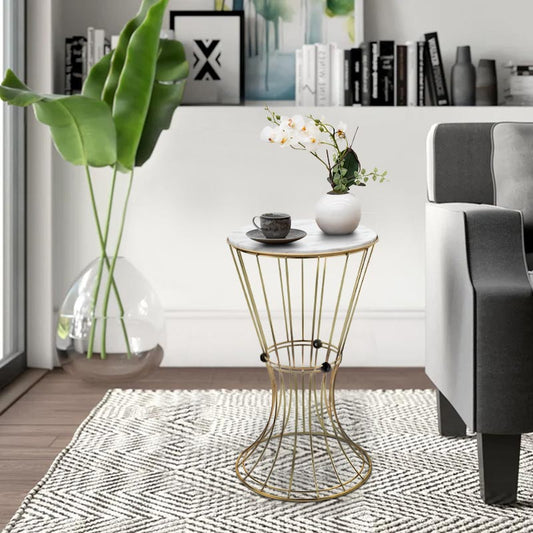 Βοηθητικό τραπεζάκι Girene Megapap μεταλλικό - Mdf χρώμα χρυσό - λευκό εφέ μαρμάρου 32x32x58εκ. - Hippiehome.gr