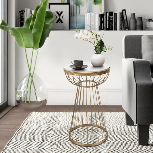 Βοηθητικό τραπεζάκι Mantare Megapap μεταλλικό - Mdf χρώμα χρυσό - λευκό εφέ μαρμάρου 35x35x58εκ. - Hippiehome.gr