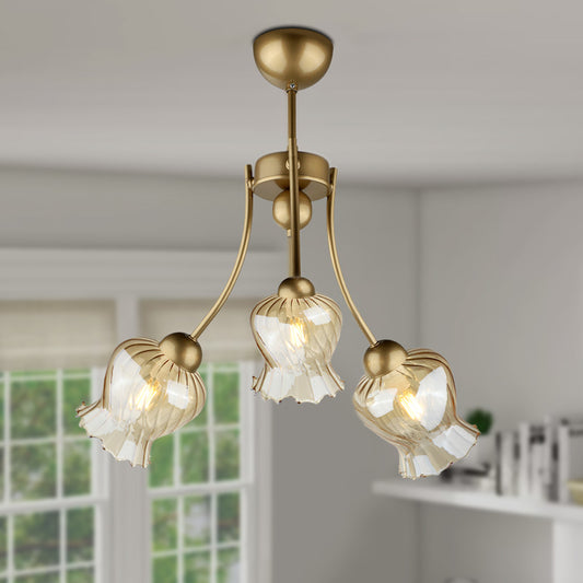 Φωτιστικό οροφής Kobe Megapap E27 μεταλλικό τρίφωτο χρώμα χρυσό 40x40x50εκ. - Hippiehome.gr