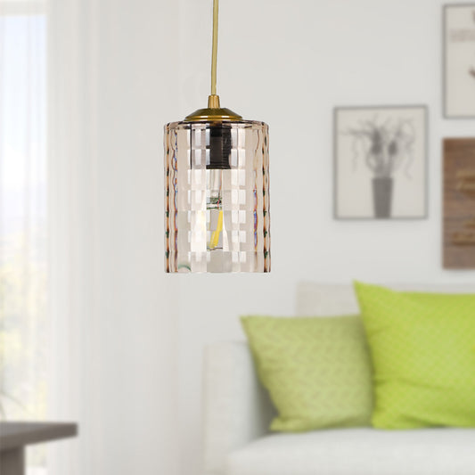 Φωτιστικό οροφής Alberto Megapap E27 γυάλινο μονόφωτο χρώμα χρυσό 10x10x60εκ. - Hippiehome.gr