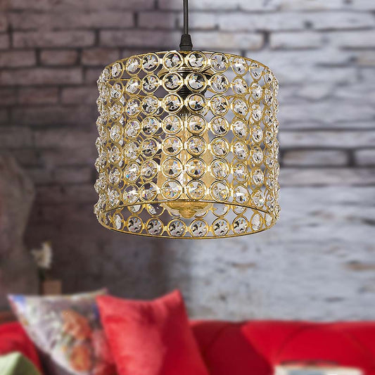 Φωτιστικό οροφής Deha Megapap E27 μεταλλικό - γυάλινο μονόφωτο χρώμα χρυσό 18x18x65εκ. - Hippiehome.gr