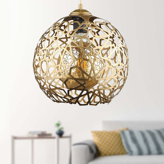 Φωτιστικό οροφής Dominico Megapap E27 μεταλλικό μονόφωτο χρώμα χρυσό 24x24x70εκ. - Hippiehome.gr