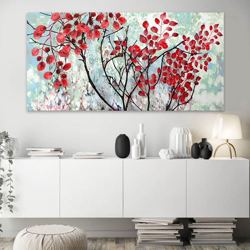 Πίνακας σε καμβά "Red Leaves" Megapap ψηφιακής εκτύπωσης 140x70x3εκ. - Hippiehome.gr