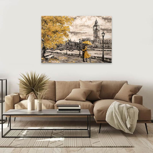Πίνακας σε καμβά "Big Ben And Yellow Leaves" Megapap ψηφιακής εκτύπωσης 75x50x3εκ. - Hippiehome.gr