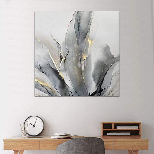 Πίνακας σε καμβά "Abstract Grey Leaves" Megapap ψηφιακής εκτύπωσης 100x100x3εκ. - Hippiehome.gr
