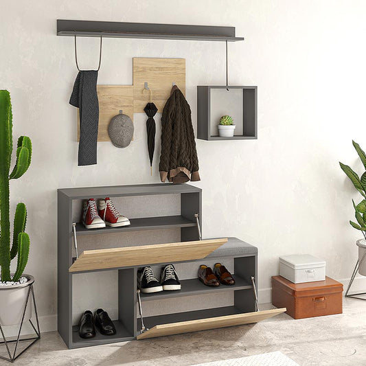Έπιπλο εισόδου-παπουτσοθήκη Holdon Megapap μελαμίνης φυσικό οξιάς/ανθρακί 120x36,5x87,5εκ. - Hippiehome.gr