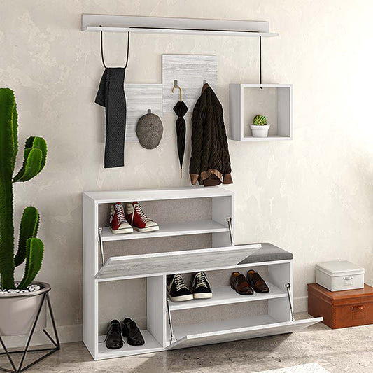 Έπιπλο εισόδου-παπουτσοθήκη Holdon Megapap μελαμίνης χρώμα λευκό αντικέ 120x36,5x87,5εκ. - Hippiehome.gr