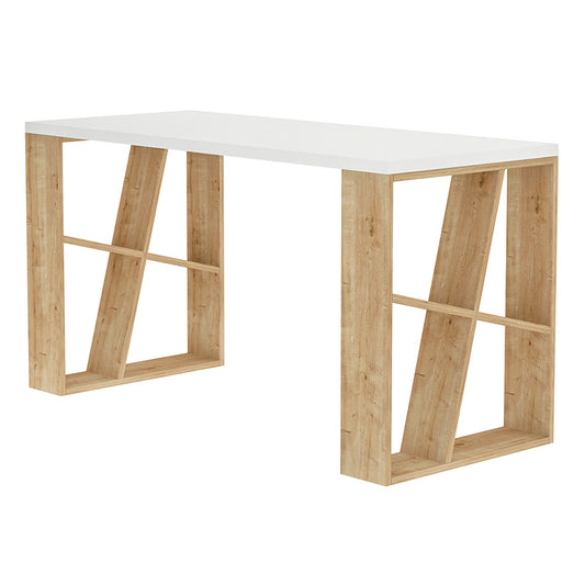 Γραφείο εργασίας Honey Megapap από μελαμίνη χρώμα λευκό - φυσικό οξιάς 137x60x75εκ - Hippiehome.gr