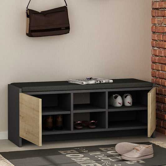 Παπουτσοθήκη Zulla Megapap από μελαμίνη χρώμα ανθρακί - φυσικό οξιάς 110x37x43εκ. - Hippiehome.gr