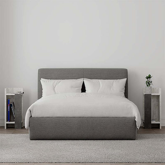 Κομοδίνο μελαμίνης Elos Megapap σετ 2 τεμαχίων χρώμα λευκό αντικέ - γκρι ρετρό 25x27x60εκ. - Hippiehome.gr