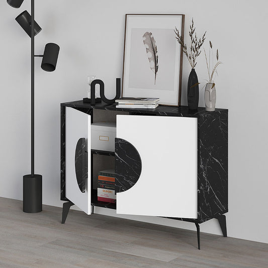 Μπουφές μελαμίνης Gora Megapap χρώμα μαύρο εφέ μαρμάρου - λευκό 110x35,6x82εκ. - Hippiehome.gr