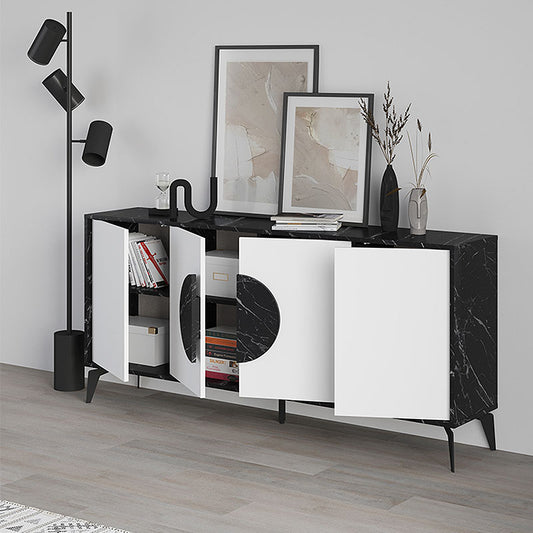 Μπουφές μελαμίνης Gora Megapap χρώμα μαύρο εφέ μαρμάρου - λευκό 180x35,6x82εκ. - Hippiehome.gr