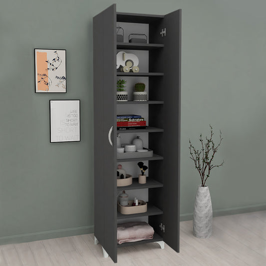 Ντουλάπα - Παπουτσοθήκη μελαμίνης Lilly Megapap χρώμα ανθρακί 49x32x178εκ. - Hippiehome.gr