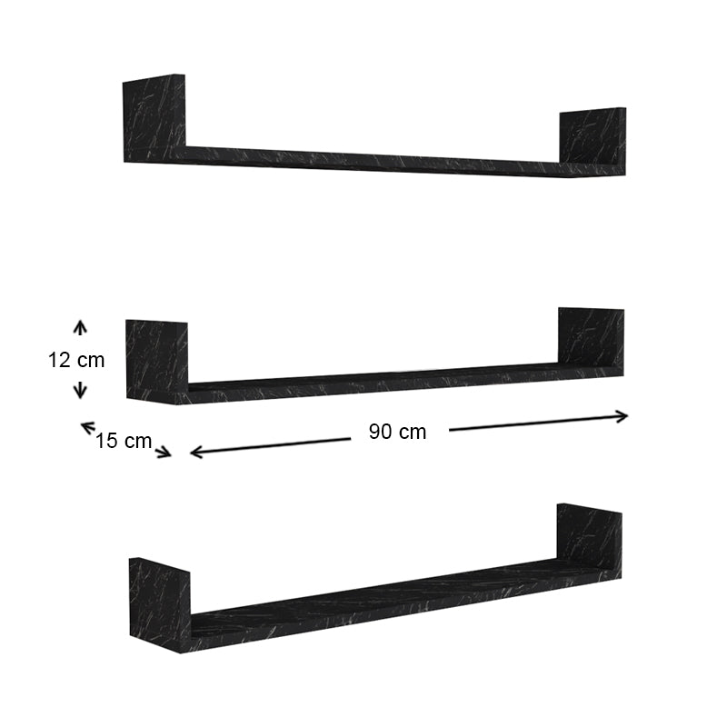 Ραφιέρα τοίχου Tyrion Megapap 3 τεμαχίων από μελαμίνη χρώμα μαύρο εφέ μαρμάρου 90x15x12εκ. - Hippiehome.gr