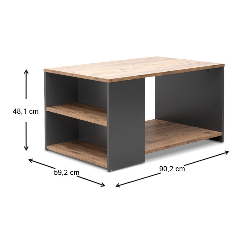 Τραπεζάκι σαλονιού Sylvia Megapap από μελαμίνη χρώμα pine oak - ανθρακί 90,2x59,2x48,1εκ. - Hippiehome.gr