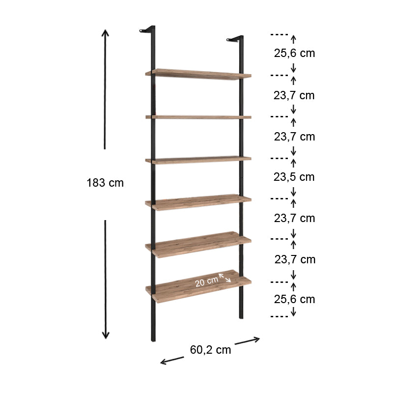 Βιβλιοθήκη τοίχου Madison Megapap μεταλλική - μελαμίνης χρώμα μαύρο - pine oak 60x20x183εκ. - Hippiehome.gr