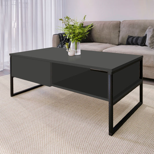 Τραπεζάκι σαλονιού Lawrence Megapap από μελαμίνη χρώμα ανθρακί 105x60x46εκ. - Hippiehome.gr