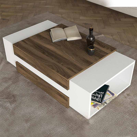 Τραπεζάκι σαλονιού Nora Megapap από μελαμίνη χρώμα λευκό - καρυδί 110x60,6x31εκ. - Hippiehome.gr