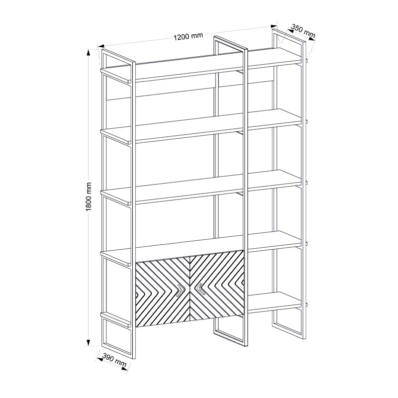 Βιβλιοθήκη Eduardo Megapap μεταλλική - μελαμίνης χρώμα καρυδί 120x39x180εκ. - Hippiehome.gr
