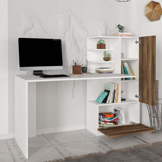 Γραφείο εργασίας Merino Megapap από μελαμίνη χρώμα λευκό - καρυδί 149,5x61,8x120εκ. - Hippiehome.gr