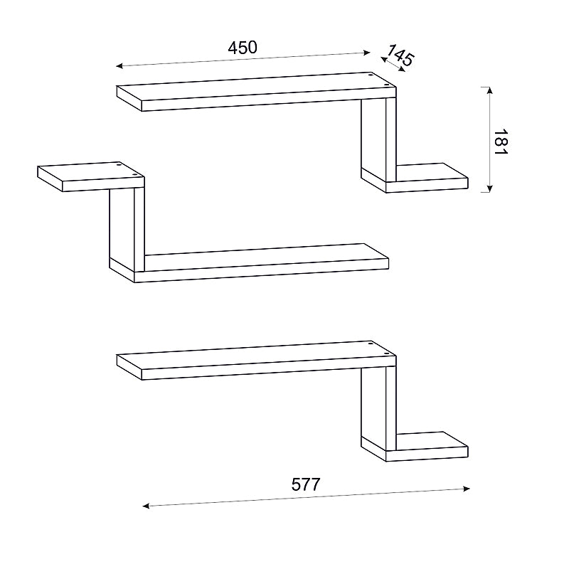Ραφιέρα τοίχου Lowa Megapap 3 τεμαχίων από μελαμίνη χρώμα λευκό 57,7x14,5x18εκ. - Hippiehome.gr