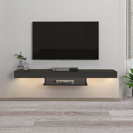 Έπιπλο τηλεόρασης επιτοίχιο Albares Megapap από μελαμίνη με LED χρώμα ανθρακί 150x29,6x22εκ. - Hippiehome.gr