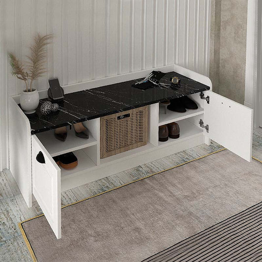 Παπουτσοθήκη μελαμίνης Rayne Megapap χρώμα λευκό - μαύρο εφέ μαρμάρου 120x40x45εκ. - Hippiehome.gr