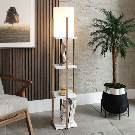 Φωτιστικό δαπέδου Nora Megapap MDF - υφασμάτινο χρώμα λευκό - φυσικό 21x21x135εκ. - Hippiehome.gr