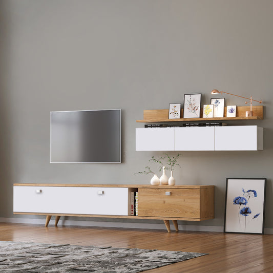 Σύνθεση τηλεόρασης Hera Megapap χρώμα sapphire oak - λευκό 170x37x45εκ. - Hippiehome.gr