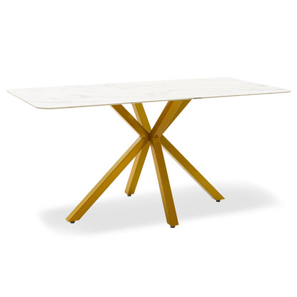 Τραπέζι Paris pakoworld γυαλί 8mm σχέδιο μαρμάρου-χρυσό 160x80x75εκ - Hippiehome.gr