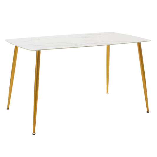 Τραπέζι Paris pakoworld οβάλ γυαλί 8mm λευκό μαρμάρου-χρυσό 150x80x75εκ - Hippiehome.gr