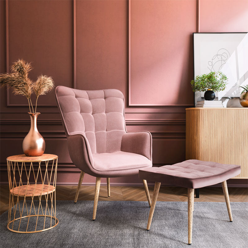 Πολυθρόνα Maddison με υποπόδιο-μαξιλάρι pakoworld βελούδο σάπιο μήλο-φυσικό 68x72x98εκ - Hippiehome.gr