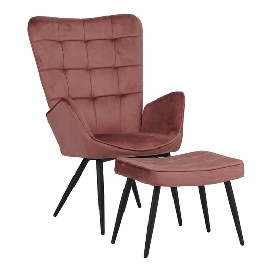 Πολυθρόνα με υποπόδιο Dorita pakoworld βελούδο σάπιο μήλο-πόδι μαύρο μέταλλο 68.5x76x103εκ - Hippiehome.gr