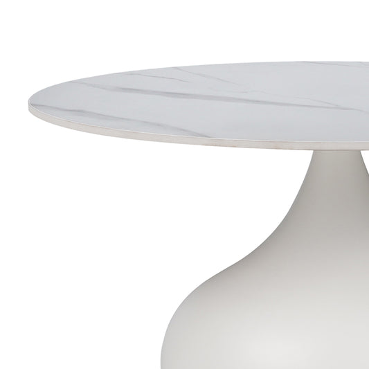 Τραπέζι σαλονιού Kirkene Inart sintered stone σε απόχρωση λευκό μαρμάρου με λευκό μέταλλο Φ70x40εκ - Hippiehome.gr