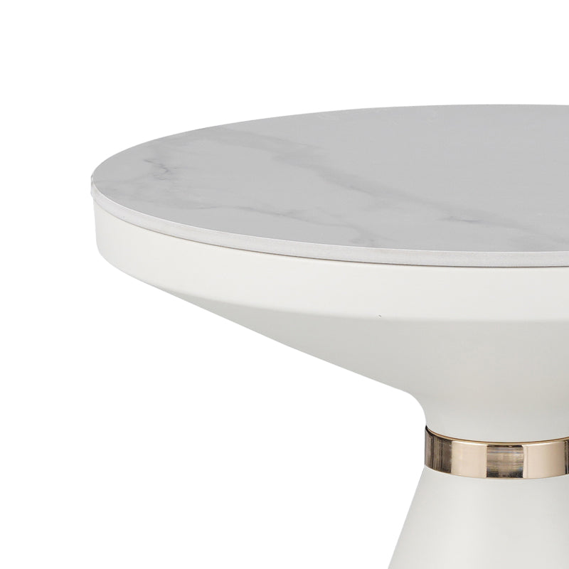 Side table Coozlin Inart sintered stone in white marble shade with white-gold metal Φ50x50cm