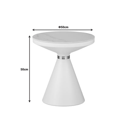 Side table Coozlin Inart sintered stone in white marble shade with white-gold metal Φ50x50cm