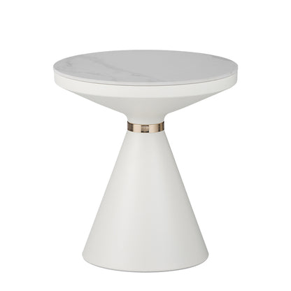 Side table Coozlin Inart sintered stone in white marble shade with white-gold metal Φ50x50cm