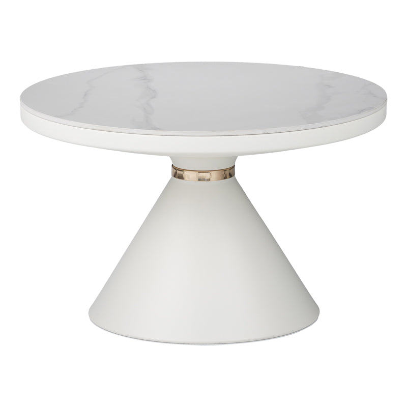 Coozlin Inart sintered stone coffee table in white marble shade with white-gold metal Φ70x40cm