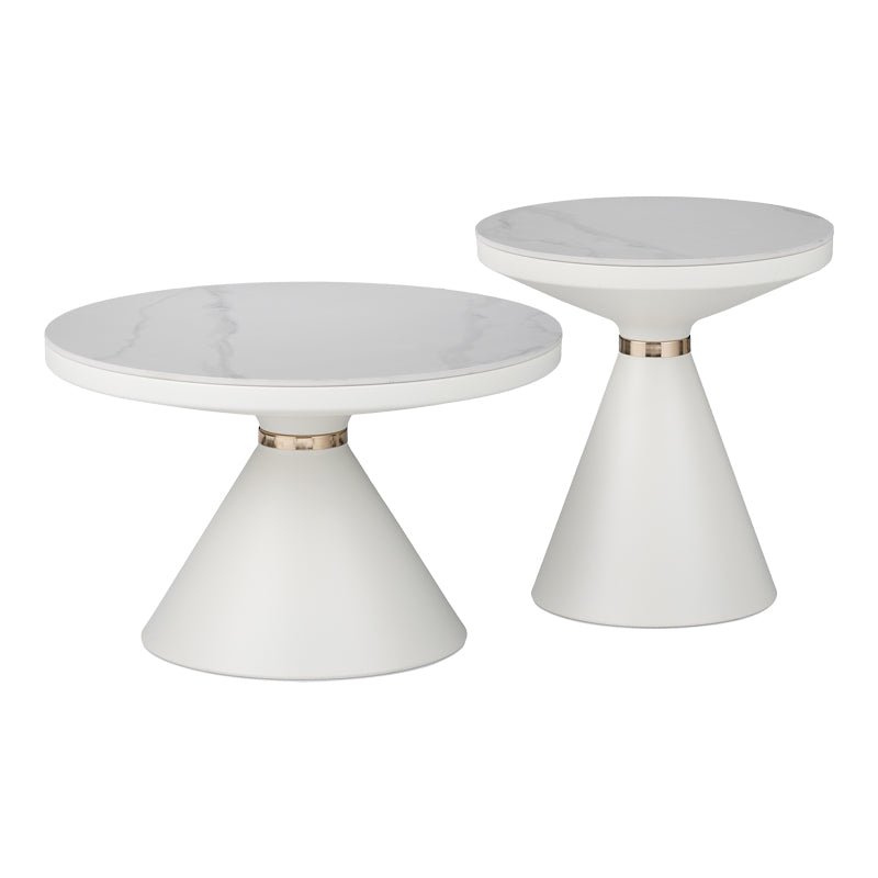 Βοηθητικά τραπέζια Coozlin Inart sintered stone σε απόχρωση λευκό μαρμάρου με λευκό-χρυσό μέταλλο - Hippiehome.gr