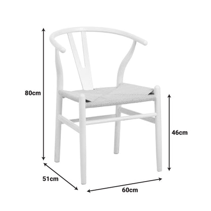 Καρέκλα Wishbone pakoworld rubberwood-σχοινί σε λευκή απόχρωση 53.5x57x74εκ - Hippiehome.gr